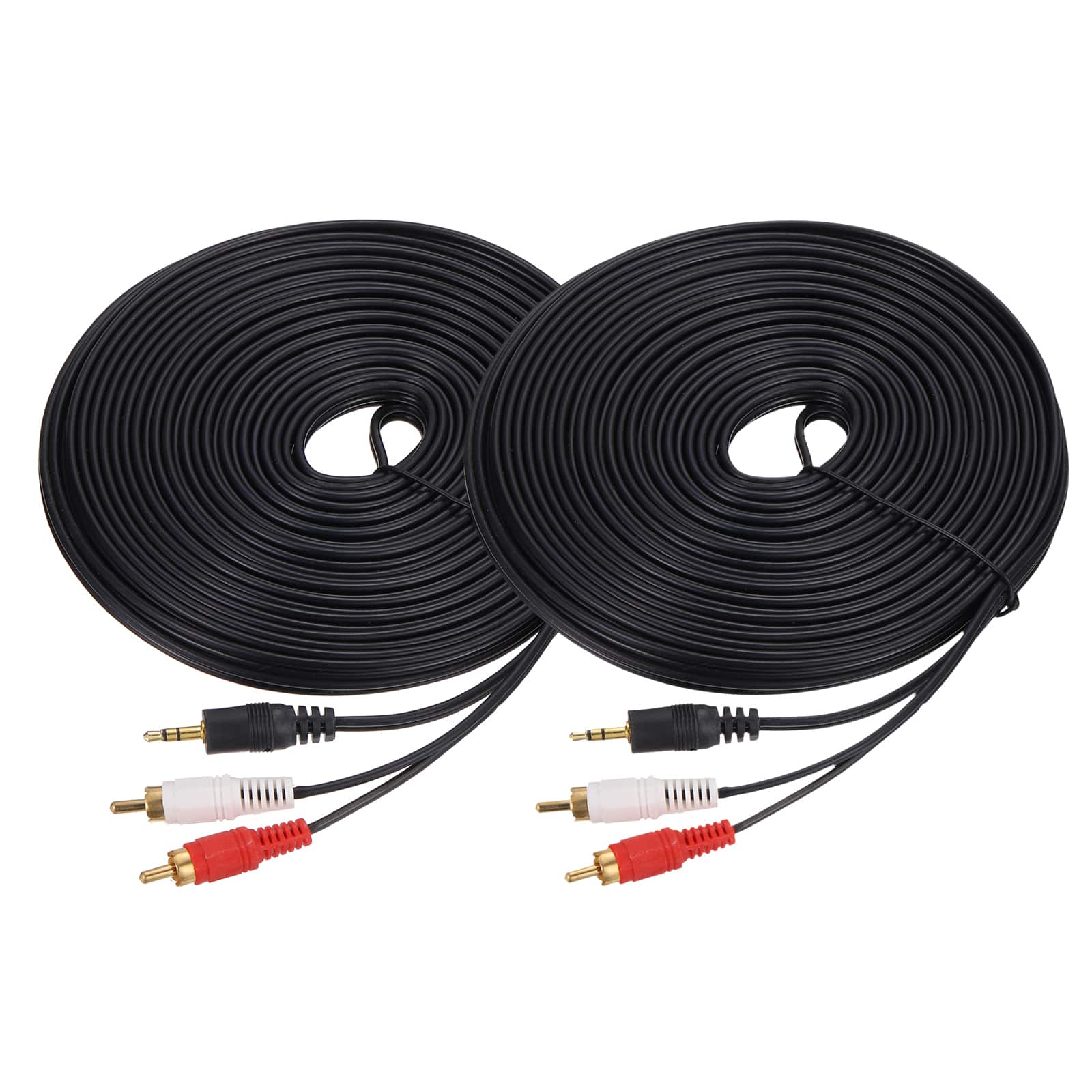 Unique Bargains - 2pcs TSR3.5mm Male to 2RCA Jack Cable, 15m/16.4yd, 2.6mm PVC Copper Core Audio AUX Cable for TV/Amplifier/Speaker/Mobile - Black