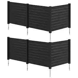 Costway - 2 PCS Air Conditioner Fence 3 Panels with Metal Ground Stakes, No Dig Trash Can - Black