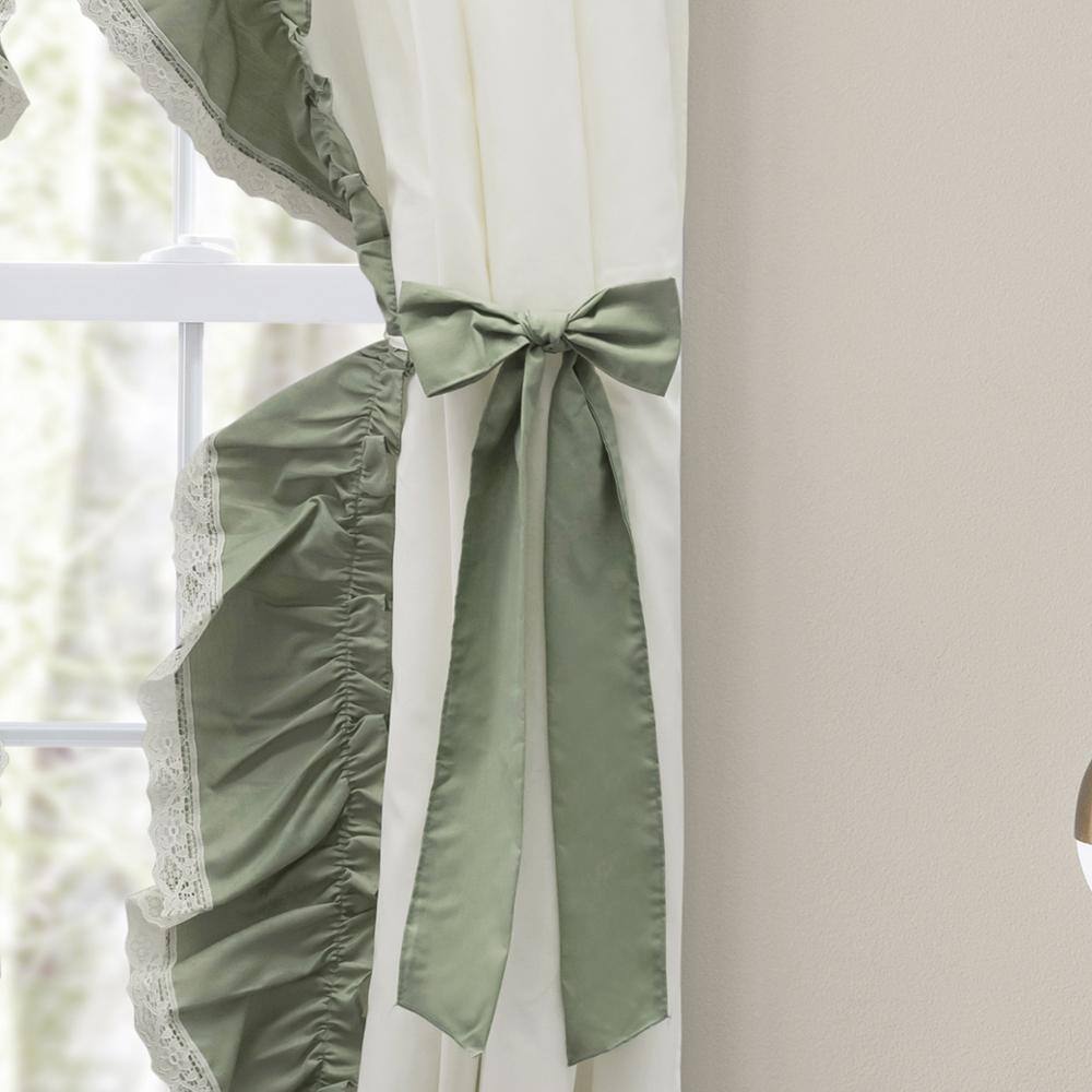 Left. Ellis Curtain - Ellis Curtain Madelyn Ruffled Victorian Priscillas 1.5" Rod Pocket Curtain Panel 100" x 72" Sage - Sage.