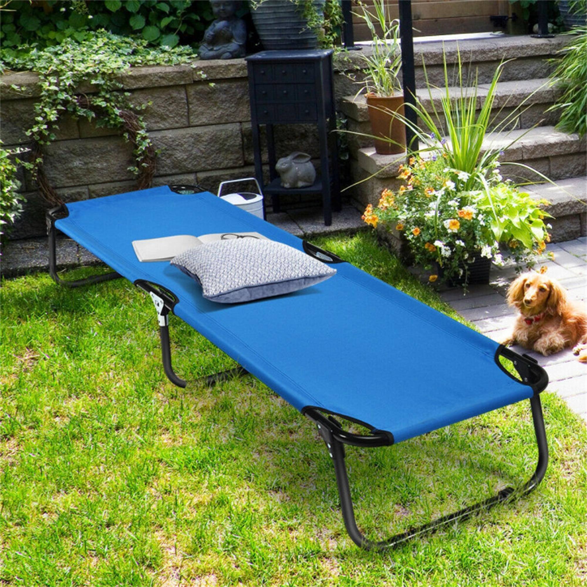 Alt View 1. Boyel Living - Blue Outdoor Military Folding Camping Cot 75 in L x 22 in W x 12 in H 12 lb for Camping - Blue.