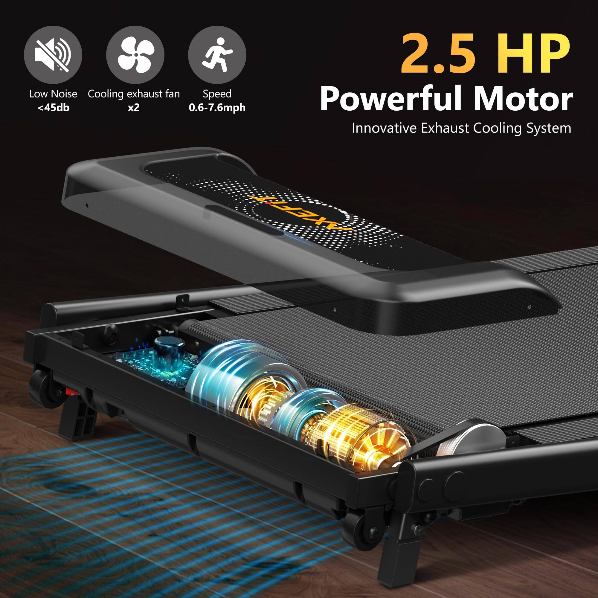 Low Noise Cooling exhaust fan  
Speed 0.6-7.6mph  
2.5 HP Powerful Motor  
Innovative Exhaust Cooling System  

2.5 HP  
Powerful Motor  
Innovative Exhaust Cooling System