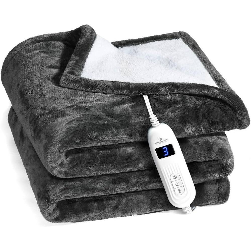 MOSZAR LLC - King Heated Blanket – Soft Electric Throw, 10 Heat Settings - Gray