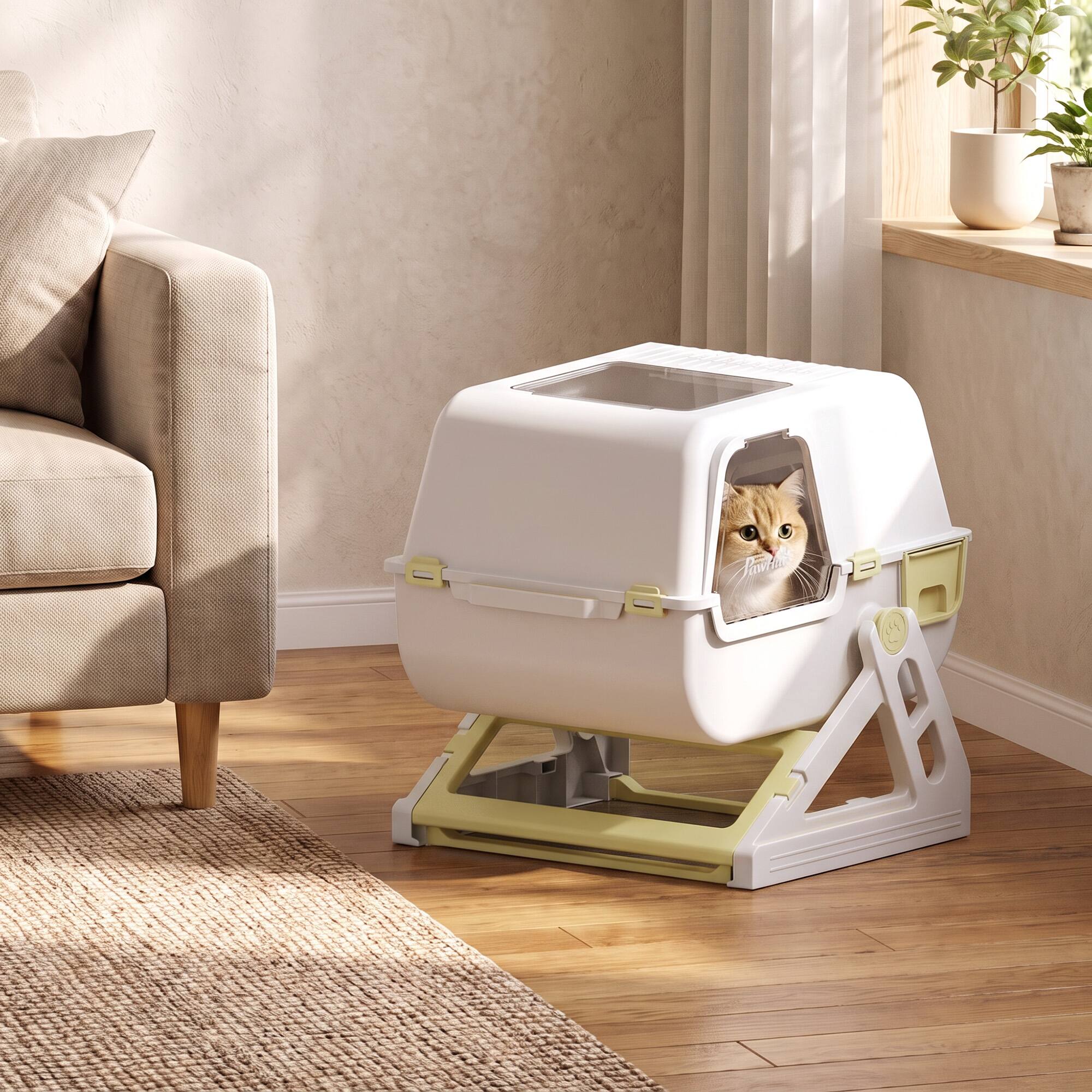 Alt View 8. Pawhut - Quick Cleaning Cat Litter Box with Lid, Enclosed Cat Litter Box - Yellow.