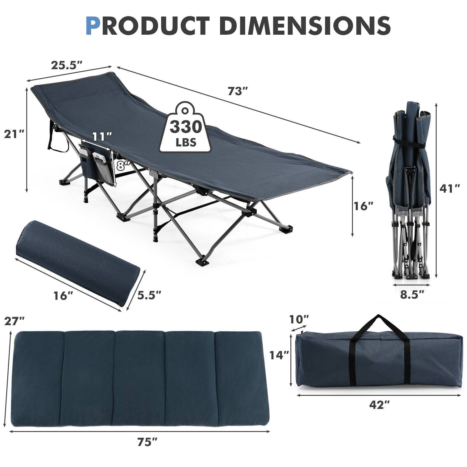PRODUCT DIMENSIONS  
25.5" x 73" x 21" x 11"  
330 LBS  
16" x 41" x 16" x 5.5"  
8.5" x 27" x 10" x 14"  
42" x 75"