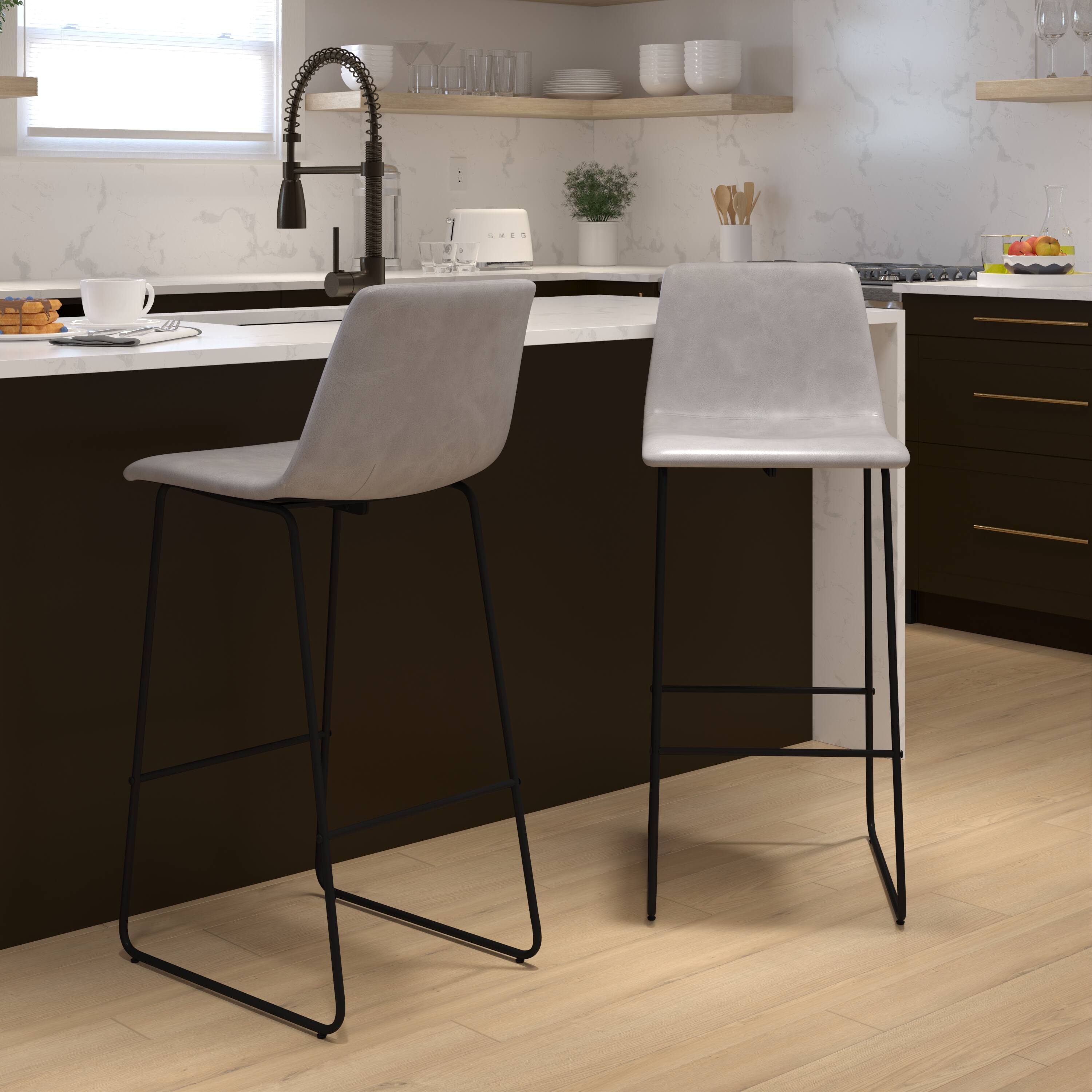 Alt View 12. Alamont Home - 30 Inch Commercial Grade LeatherSoft Bar Height Barstools, Set of 2 - Light Gray.
