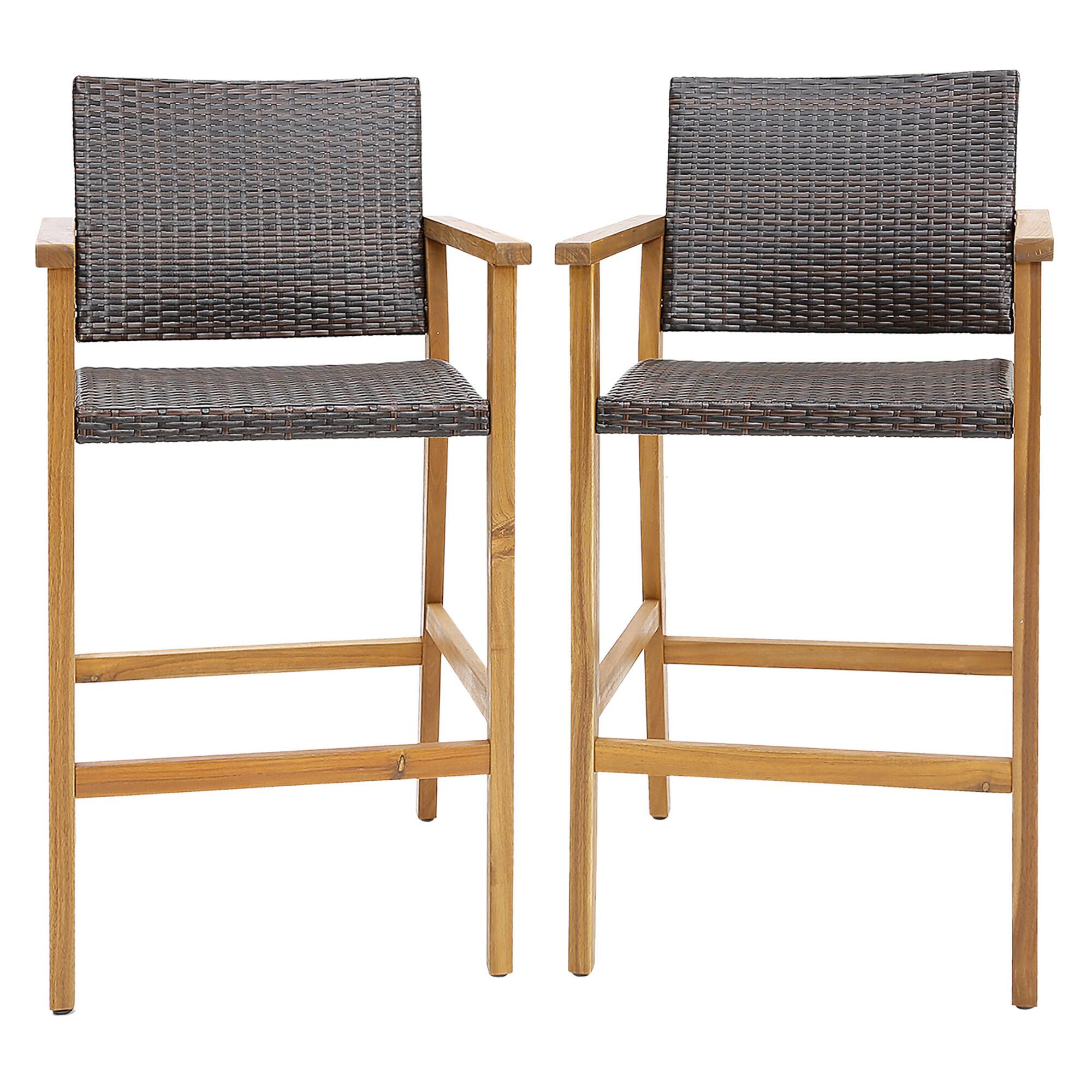 Alt View 9. Gymax - Gymax Patio Rattan Bar Stool Set of 4 Outdoor PE Wicker Bar Chairs w/ Armrests & Sturdy Footrests - Teak, Mix Brown.