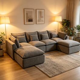 Whisen - 4-Seat Oversized Modular Sectional Sofa with 2 Ottomans for Living Room and Apartment - Antique Grey