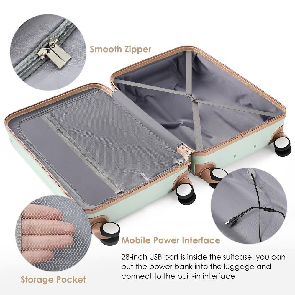 Smooth Zipper  
Mobile Power Interface  
Storage Pocket  

28-inch USB port is inside the suitcase, you can put the power bank into the luggage and connect to the built-in interface