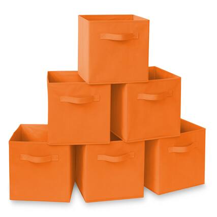 Front. Casafield - (Set of 6) Collapsible Fabric Cubes - Storage Bins - Orange.
