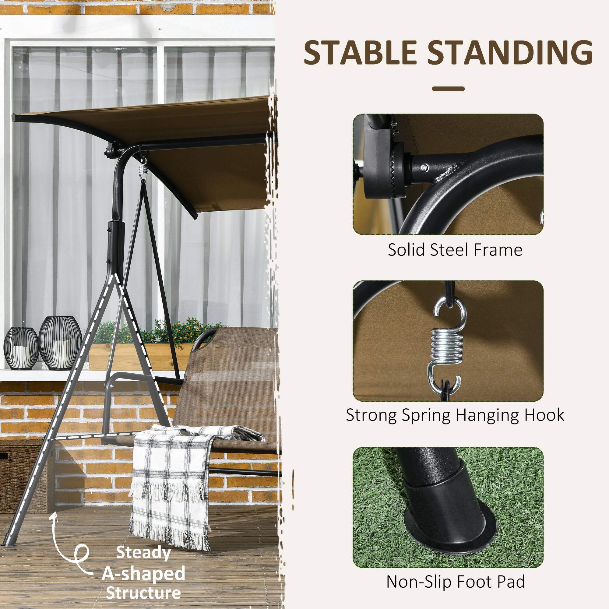 STABLE STANDING
Solid Steel Frame
Strong Spring Hanging Hook
Non-Slip Foot Pad