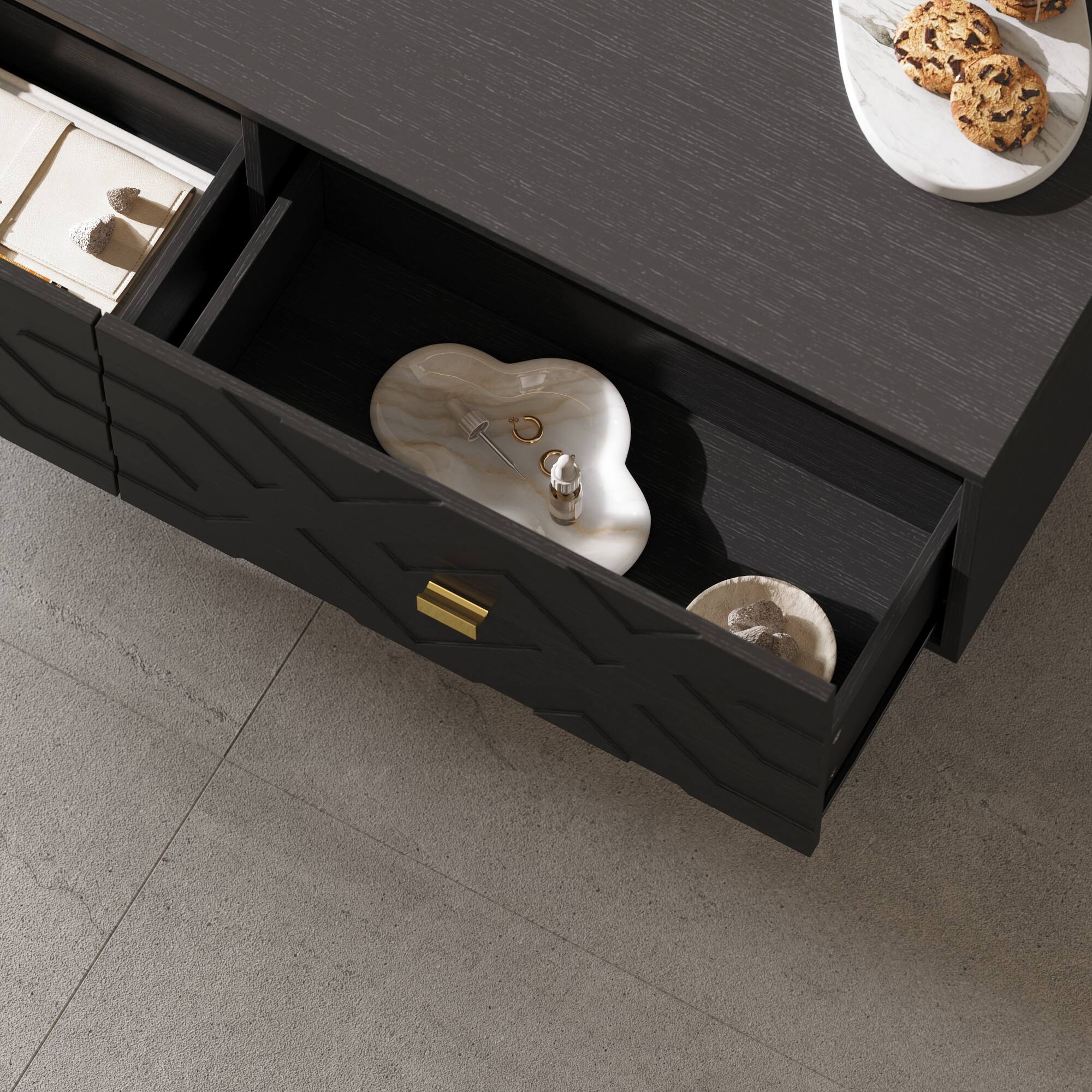 Alt View 8. FUFU & GAGA - Embossed Coffee Table with Dual Drawers and Artistic Carved Design for Living Room - Black.
