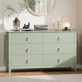 GARVEE - Fluted Dresser 54" Wide, 6-Drawer Modern Wood Chest for Bedroom, Large Storage Organizer Cabinet for Living Room - Green