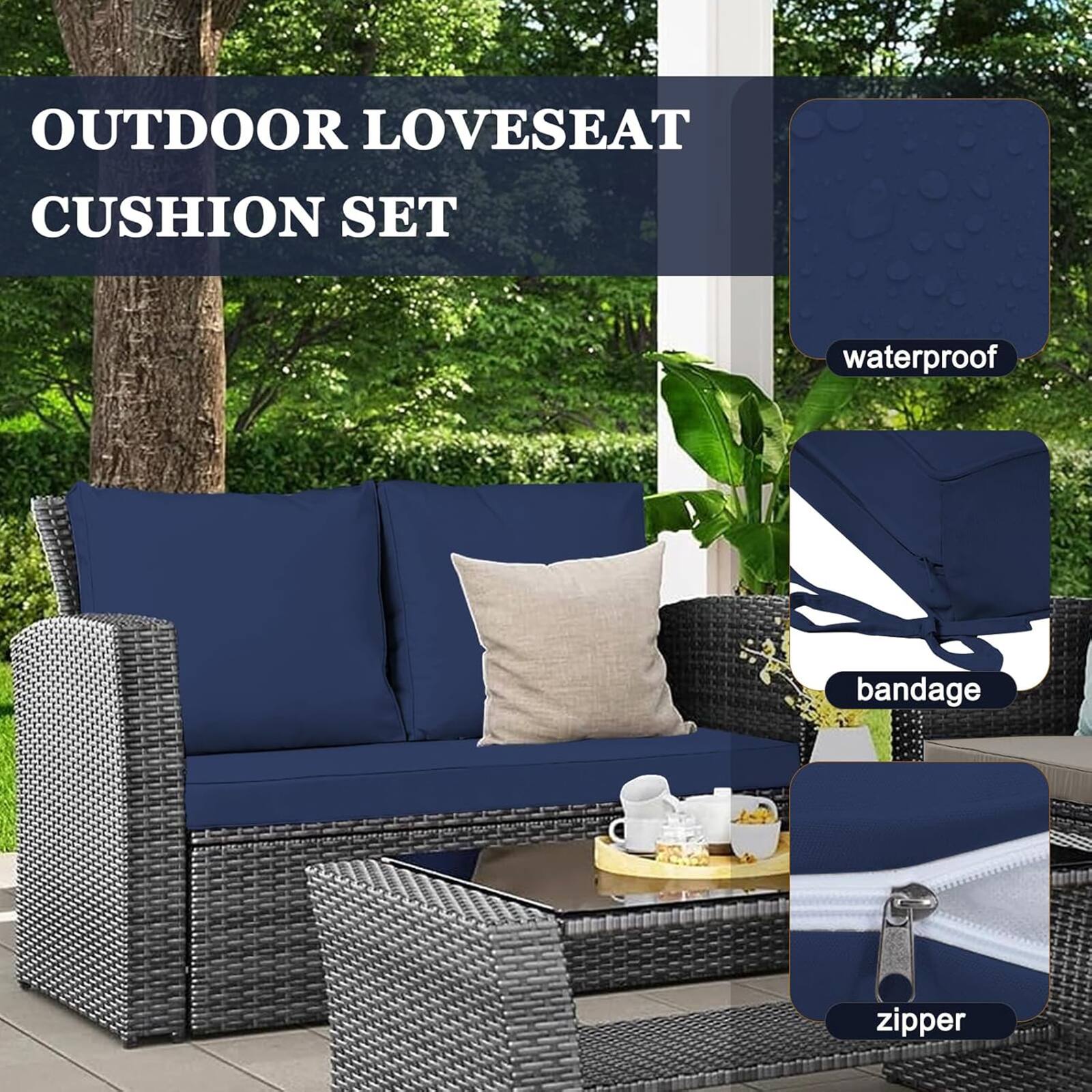 OUTDOOR LOVESEAT CUSHION SET

- waterproof
- bandage
- zipper