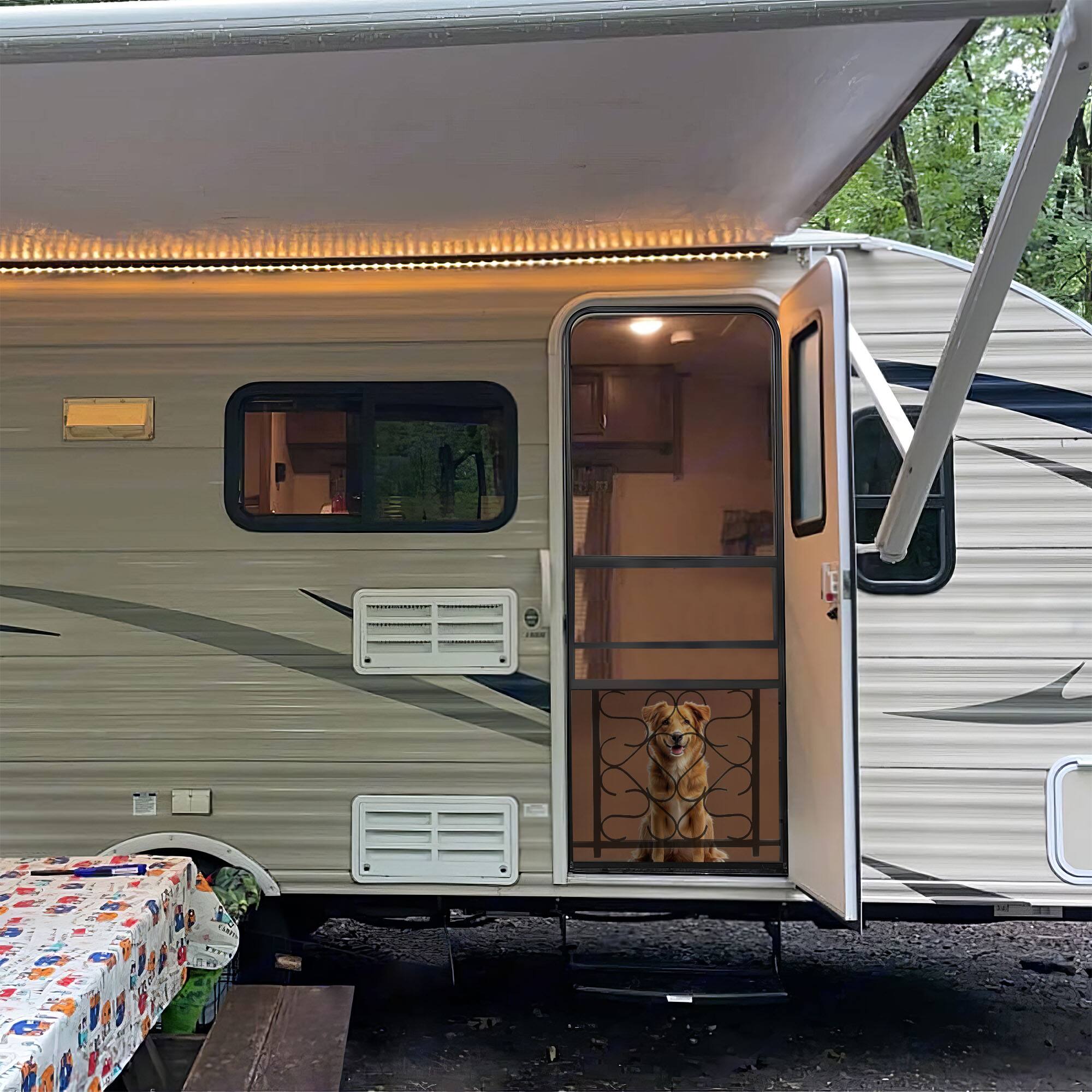 Alt View 3. Camco - Camco RV/Camper Deluxe Screen Door Grille Adjustable Up To 20" to 32", Black - Black.