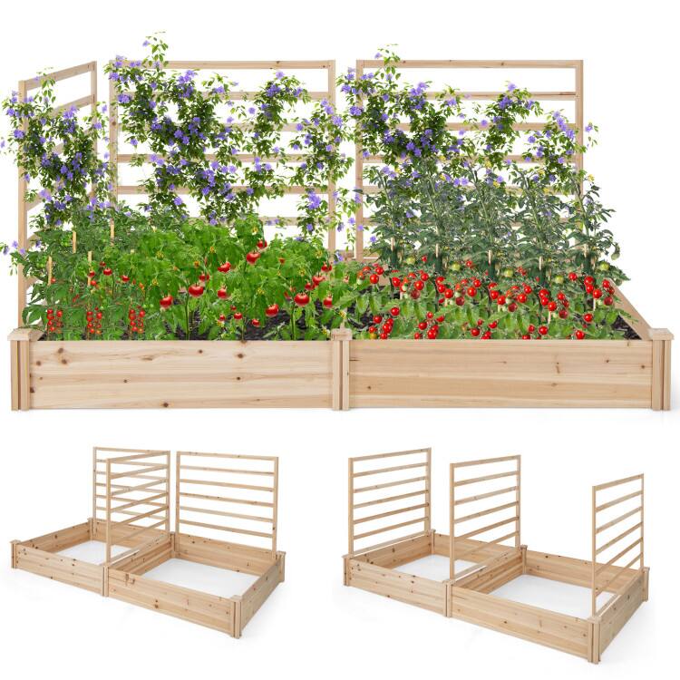 Alt View 1. SlickBlue - Garden Raised Bed with Two Planter Boxes and Triple Trellis Support - Natural.