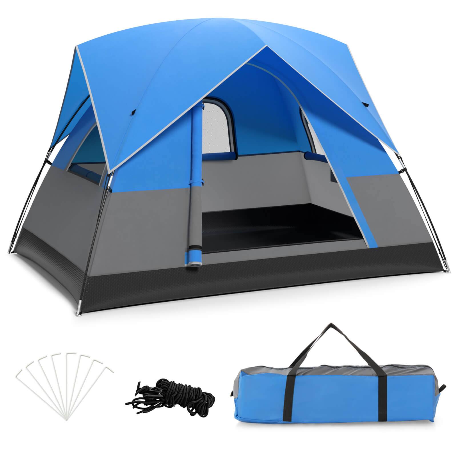 Front. Costway - Camping Tent for 2-3 People Waterproof & Windproof Family Dome Tent w/ Rainfly - Blue + Black.