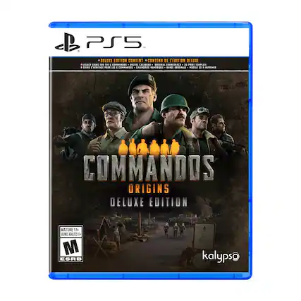 PS5™
DELUXE EDITION CONTENT
1 CONTENU DE L'ÉDITION DELUXE
3 LEGACY SKINS FOR THE i COMMANDOS - DIGITAL CALENDAR - ORIGINAL SOUNDTRACK - 30 PRINT TEMPLATE
3 SKINS D'HERITAGE POUR LES i COMMANDOS - CALENDRIER NUMÉRIQUE - BANDE ORIGINALE - MODÈLE 30 À IMPRIMER
COMMANDOS ORIGINS DELUXE EDITION
MATURE 17+ JEUNES ADULTES 17+ M ESRB
kalypso - M (Mature 17+)
