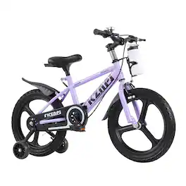 TinyHomie - Kids Bike 16 Inch High Carbon Steel Frame Magnesium Alloy Wheels Training Wheels with Night Glow Adjustable Seat Bottle - Purple