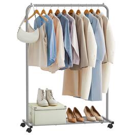 Songmics Home - Clothes Rack with Wheels, Clothing Rack for Hanging Clothes, 25.4 mm Metal Garment Rack with Dense Mesh Storage Shelf - Gray