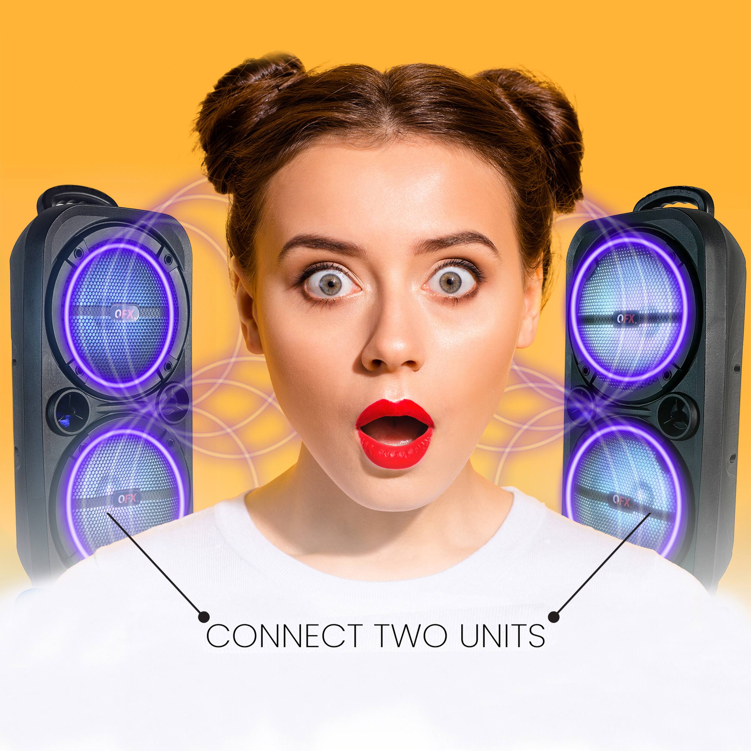 Alt View 14. QFX - 2 x 8" BT Recharge Speaker with Microphone & Stand - Black.