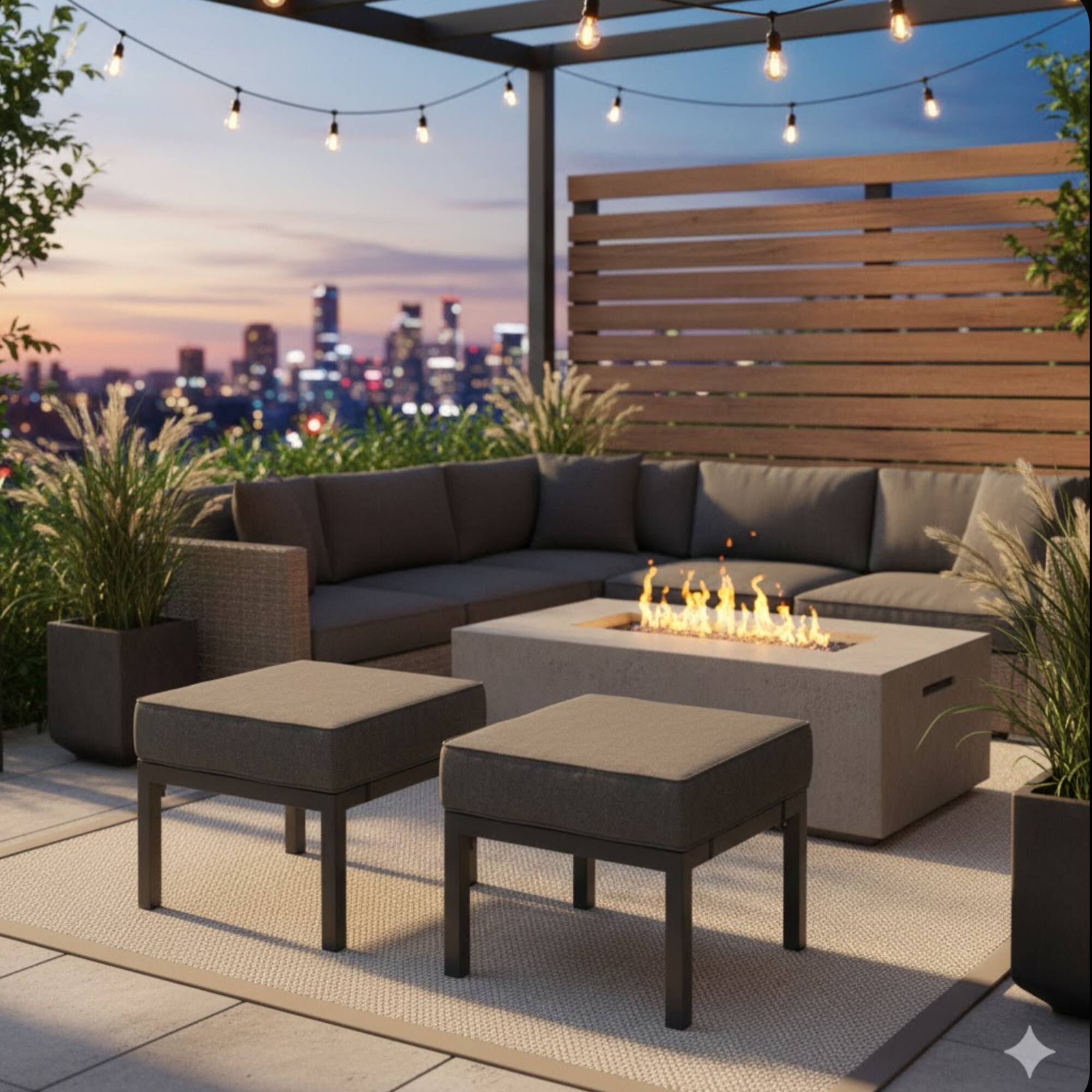 Left. Mondawe - Set of 2 24" Aluminum Patio Ottomans with Cushions - Dark Gray.
