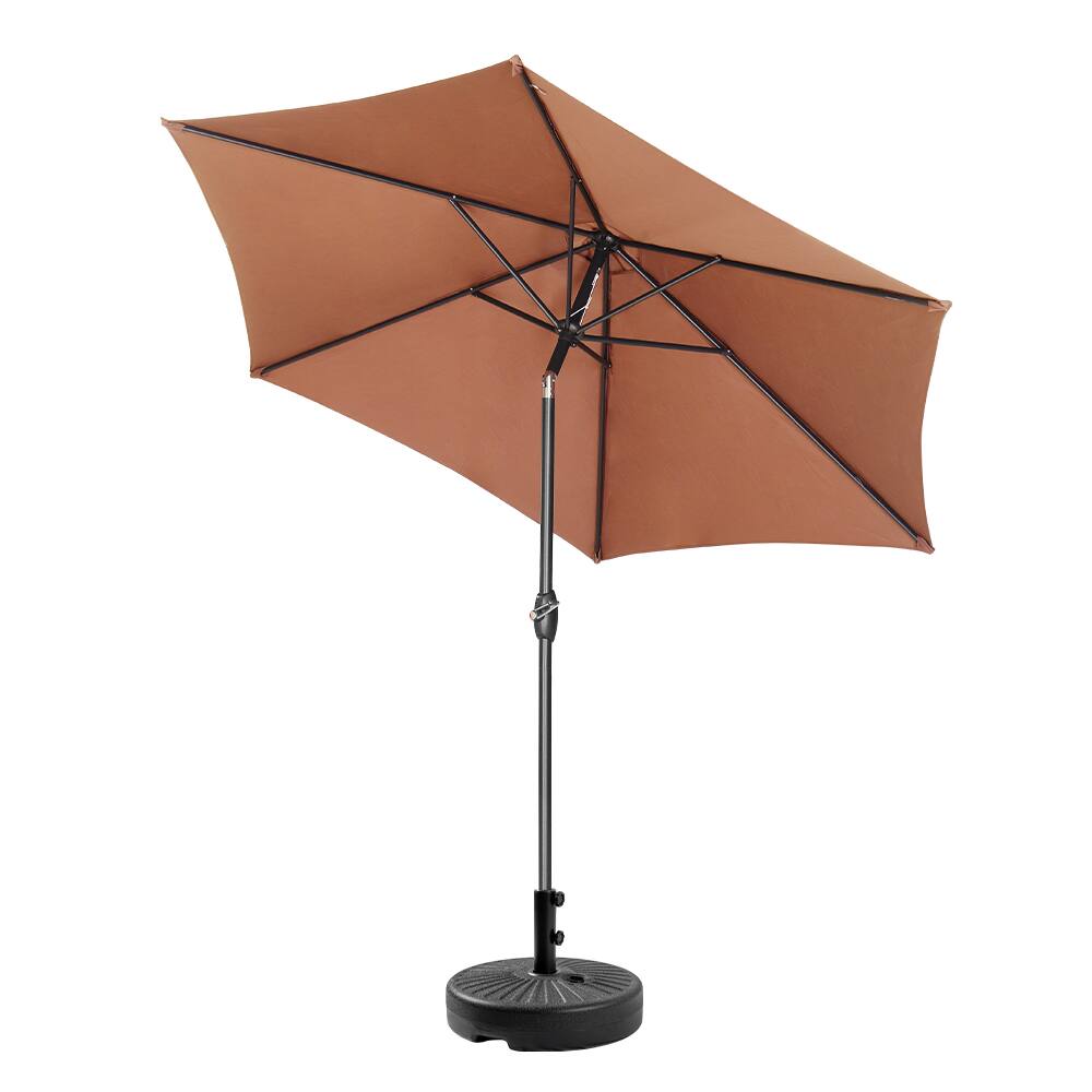 Left. Ainfox - Ainfox 9ft Patio Umbrella With Round umbrella base - Coffee.