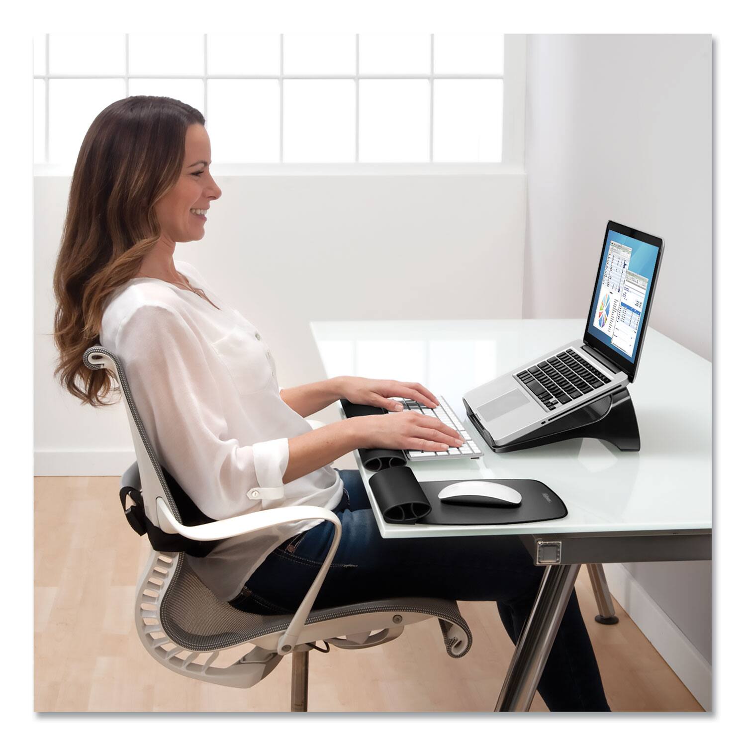Alt View 4. Fellowes - Fellowes Mfg Co. 9472401 I-Spire Series 13.19 in. x 9.31 in. x 4.13 in. Supports 10 lbs. Laptop Lift - Black/Gray - Black/Gray.