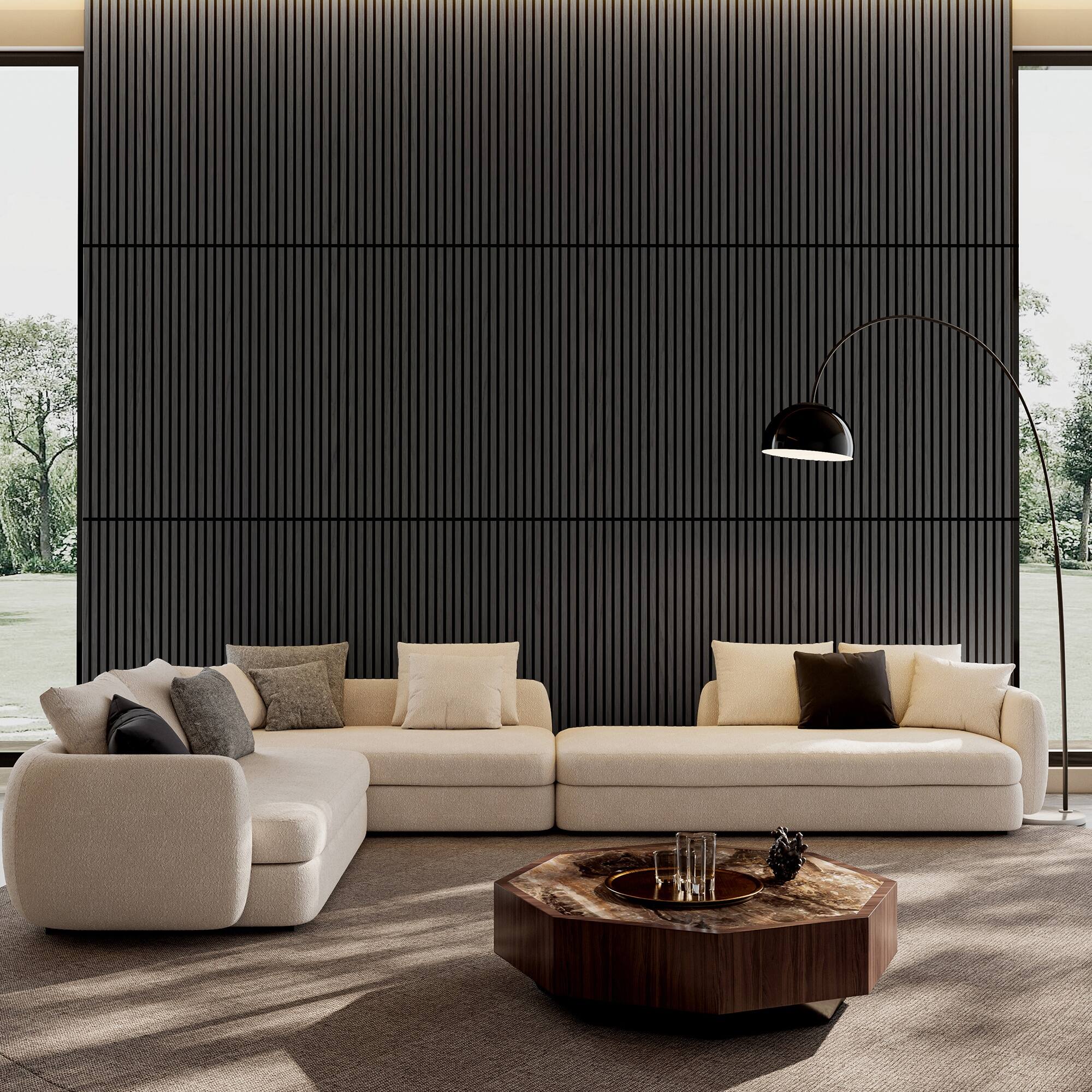 Alt View 2. Boyel Living - 2-Pack 23.62-in x 45.27-in Natural 3D Fluted Acoustic Slat Wall Panel - Natural.