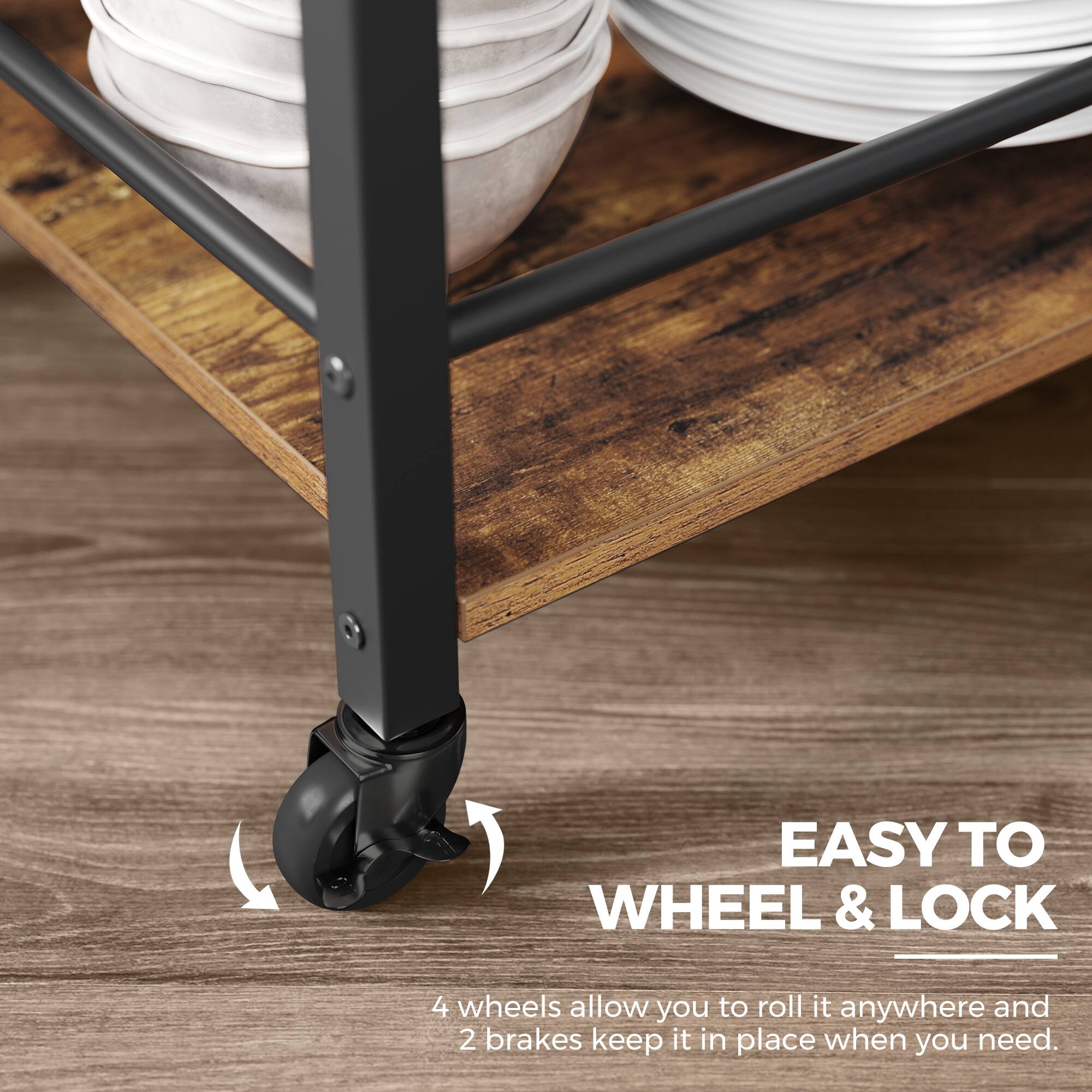 EASY TO WHEEL & LOCK

4 wheels allow you to roll it anywhere and 2 brakes keep it in place when you need.