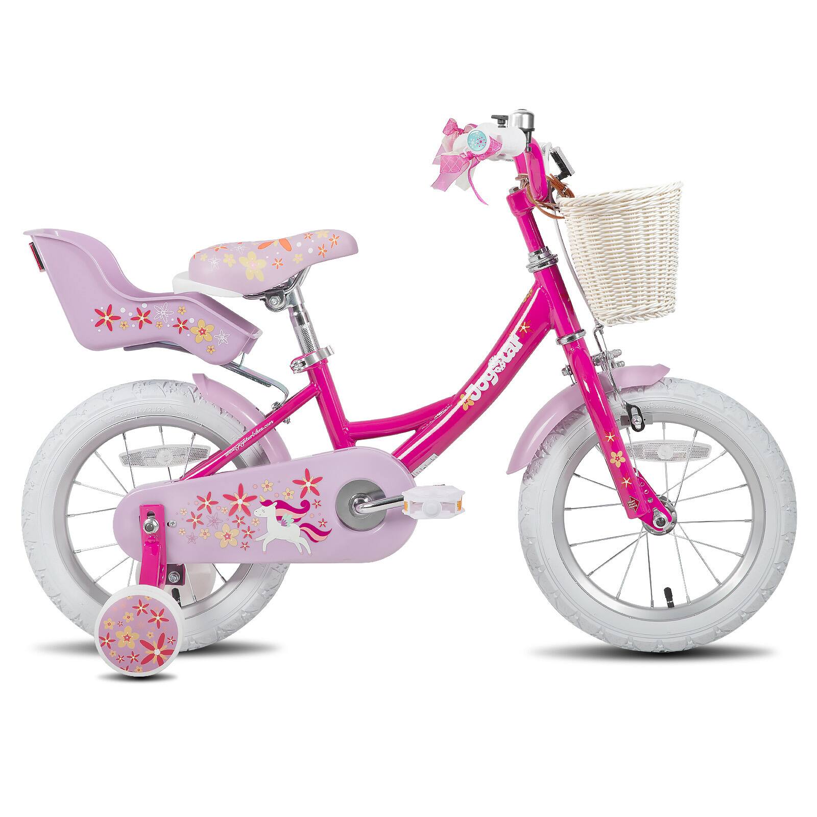 Alt View 3. JOYSTAR - Unicorn 16 Inch Kids Bike for Girls Boys Ages 4-7, Toddler Bicycles with Training Wheels & Basket, Doll Seat, Fuchsia - Fuchsia.