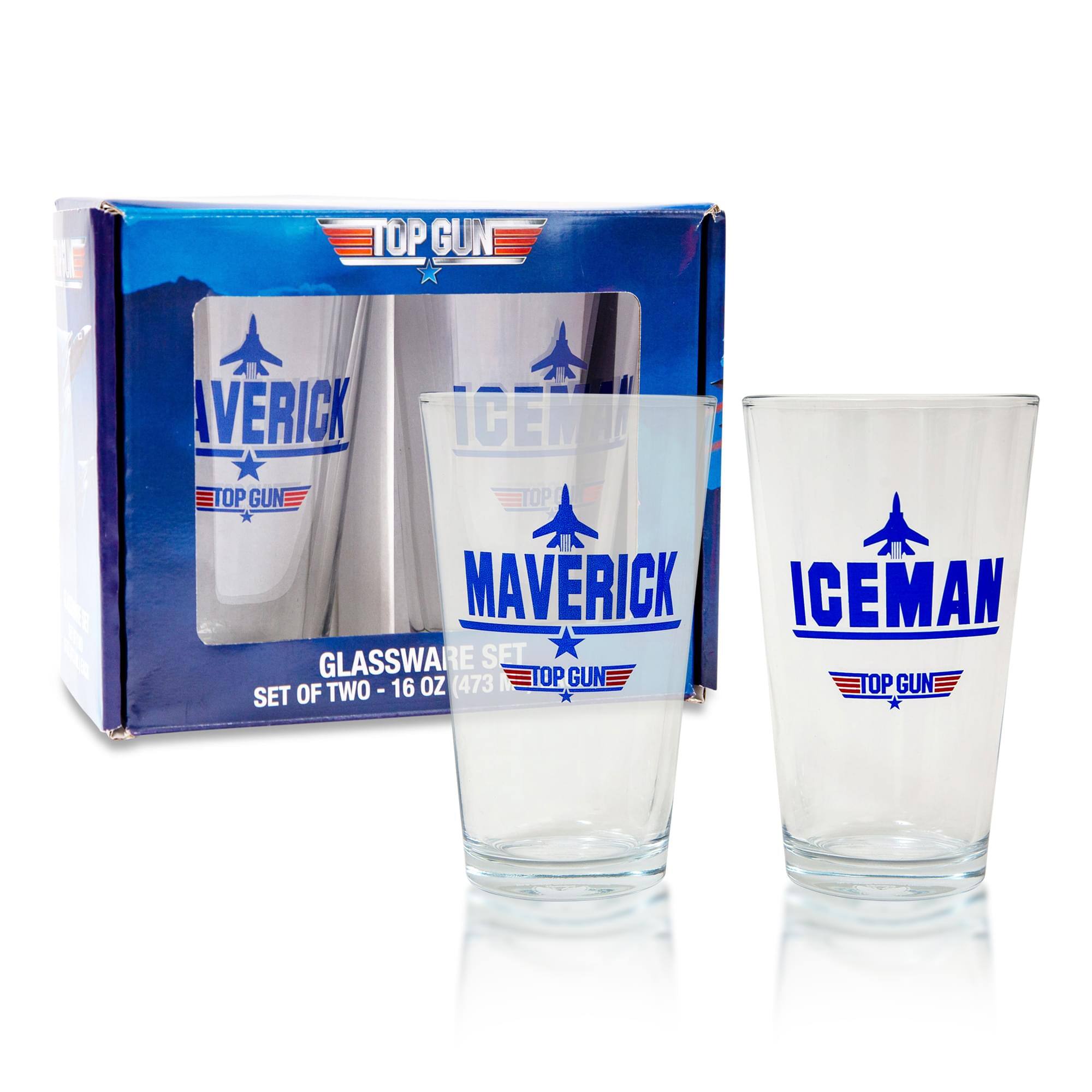 TOP GUN  
MAVERICK  
ICE MAN  

GLASSWARE SET  
SET OF TWO - 16 OZ (473 ML)  

TOP GUN