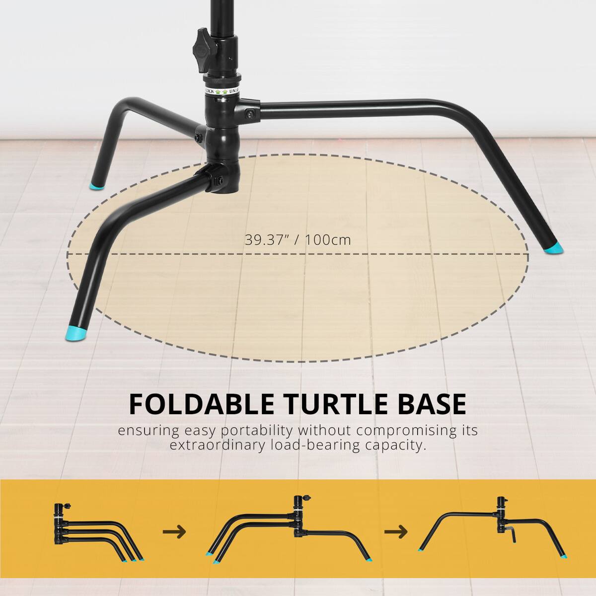 MANE 39.37" / 100cm / FOLDABLE TURTLE BASE ensuring easy portability without compromising its extraordinary load-bearing capacity.