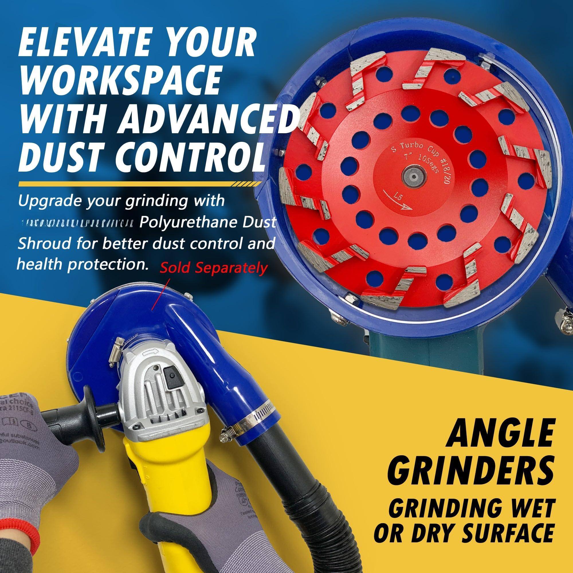 ELEVATE YOUR WORKSPACE WITH ADVANCED DUST CONTROL

Upgrade your grinding with Polyurethane Dust Shroud for better dust control and health protection. Sold Separately

ANGLE GRINDERS
GRINDING WET OR DRY SURFACE