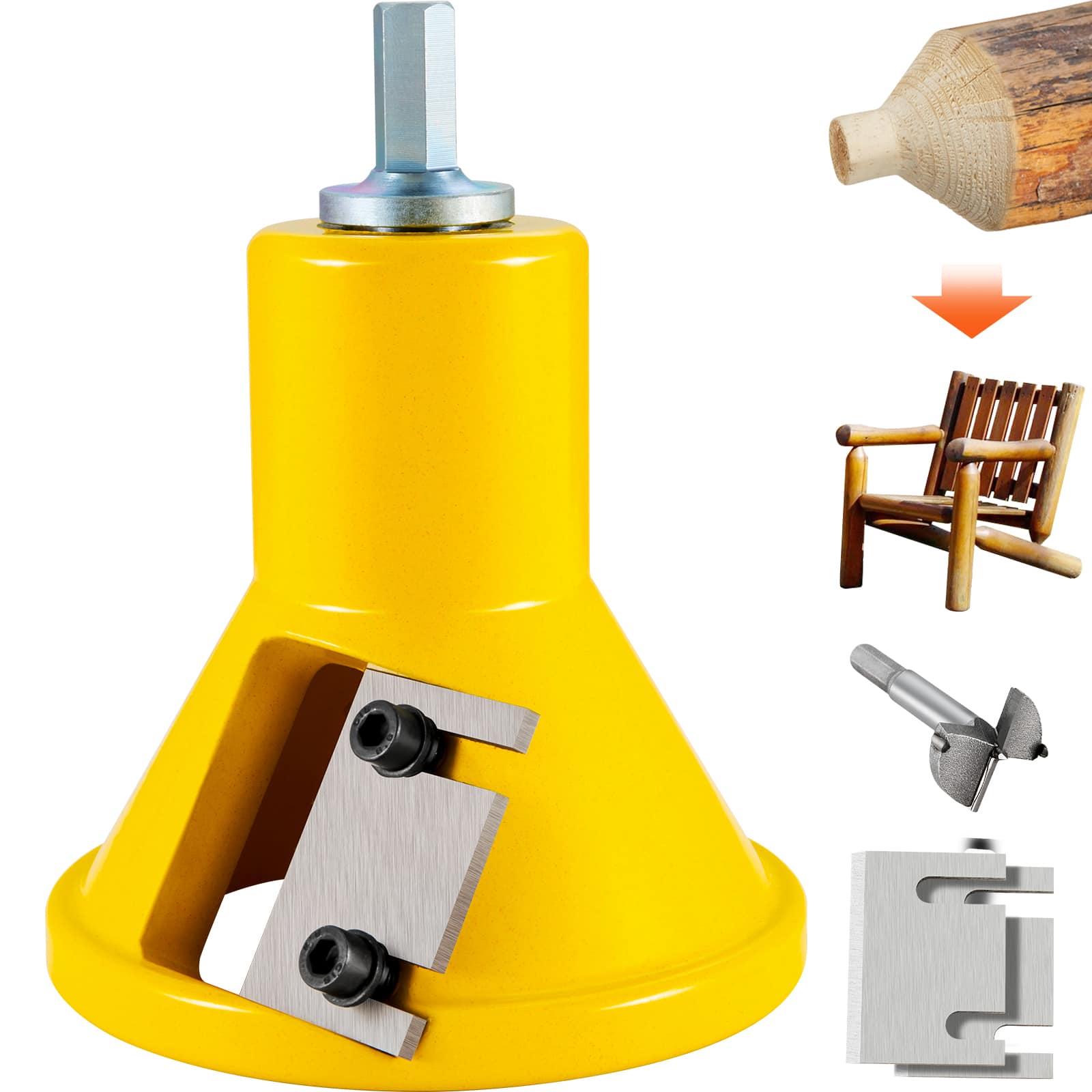 VEVOR - Tenon Cutter, 1.5" / 38 mm Diameter, Premium Aluminum & Steel Log Furniture Cutter, with Dual Straight Blades & Screws - Yellow