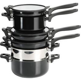 Kenmore - Elite Grayson 9 Piece Nonstick Aluminum Stackable Cookware Set - Black