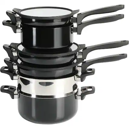 Front. Kenmore - Kenmore Elite Grayson 9 Piece Nonstick Aluminum Stackable Cookware Set in Black - Black.