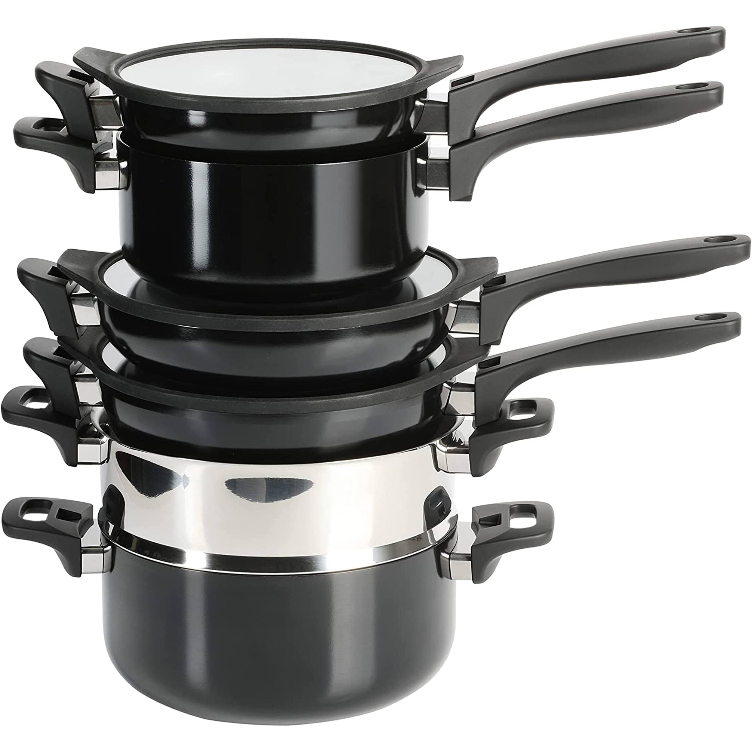 Front. Kenmore - Kenmore Elite Grayson 9 Piece Nonstick Aluminum Stackable Cookware Set in Black - Black.