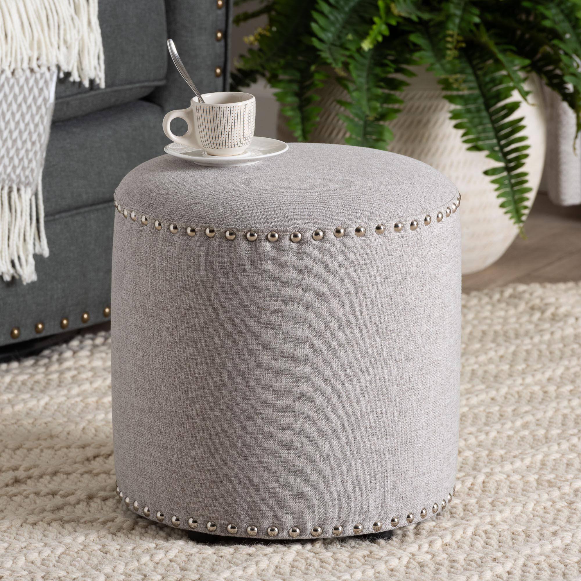 Alt View 2. Baxton Studio - Rosine Modern and Contemporary Fabric Upholstered Nail Trim Ottoman - Light Grey.