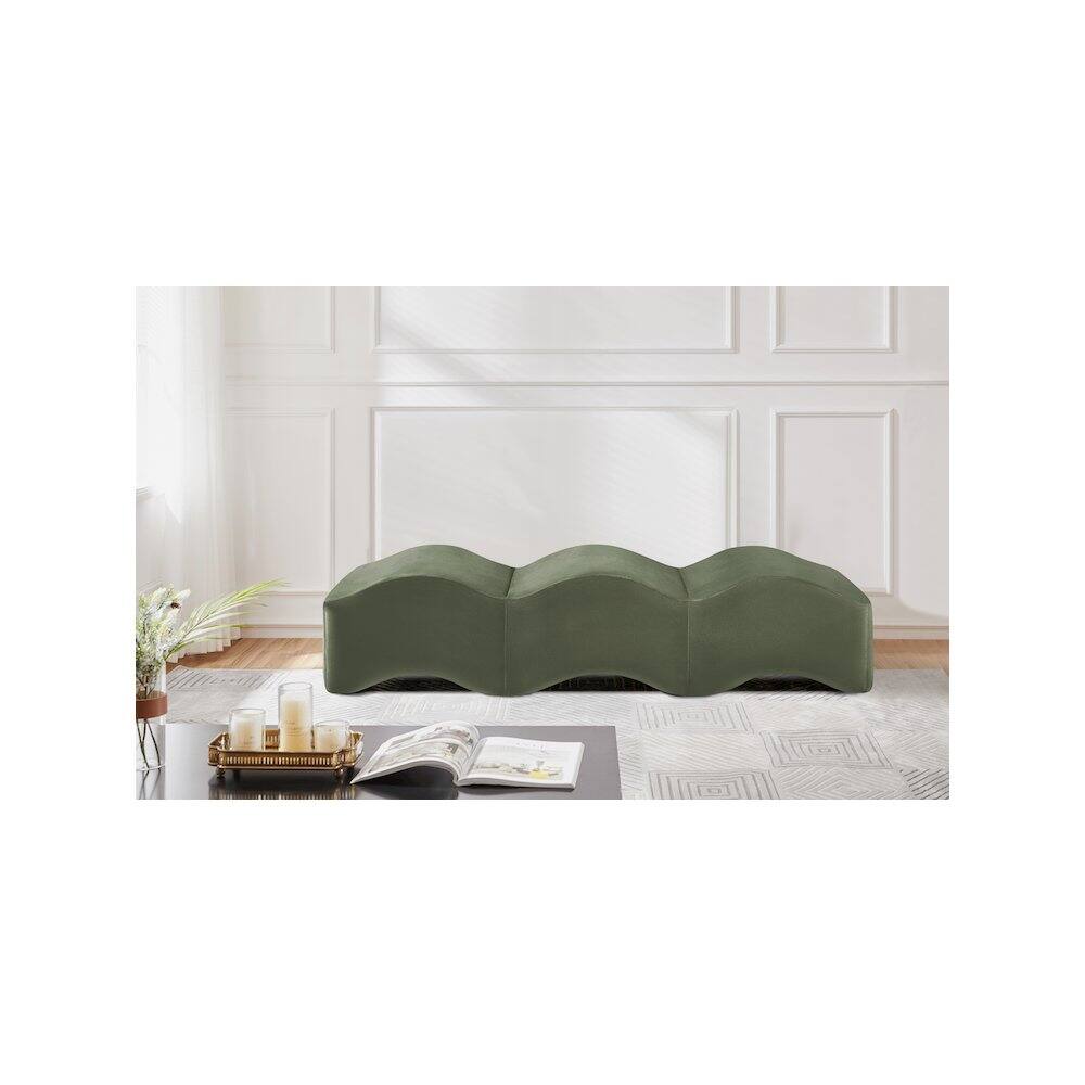 Alt View 1. Meridian Furniture - Wave Green Velvet Bench - Green.