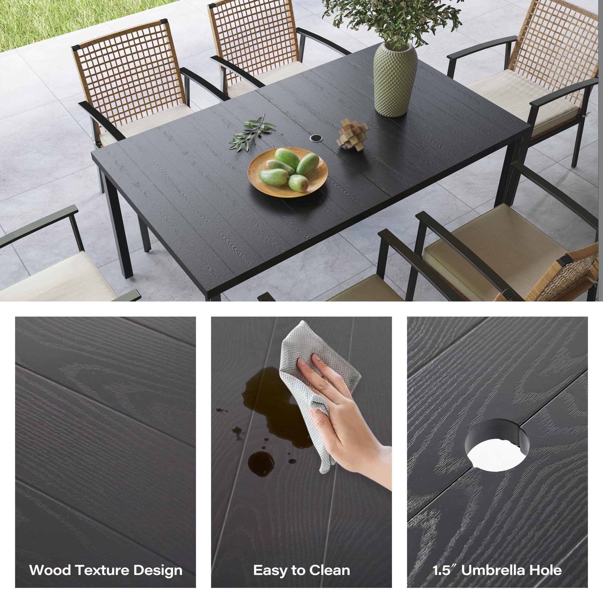 Wood Texture Design  
Easy to Clean  
1.5" Umbrella Hole