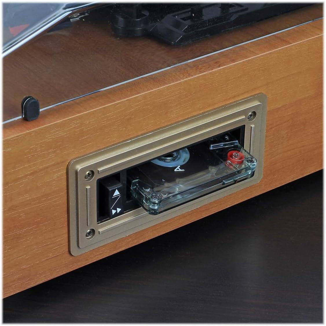 Alt View 2. Jensen - Jensen Stereo Turntable with Stereo Speakers and Dual Bluetooth Transmit/Receive (JTA-245) - Brown.
