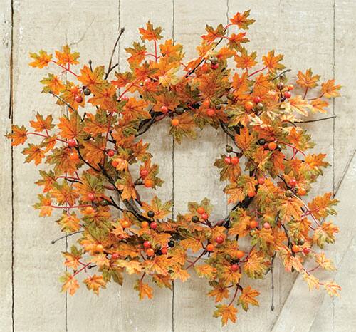 Front. BreeBe - Mini Maple & Berries Wreath 15" - Yellow, Orange.