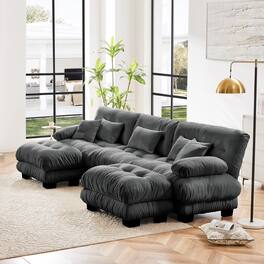 Aukfa - Luxury Modular Sectional Sofa - U-Shaped Cloud Couch with 2 Ottomans, Deep Seat Chenille for Living Room - Dark Gray
