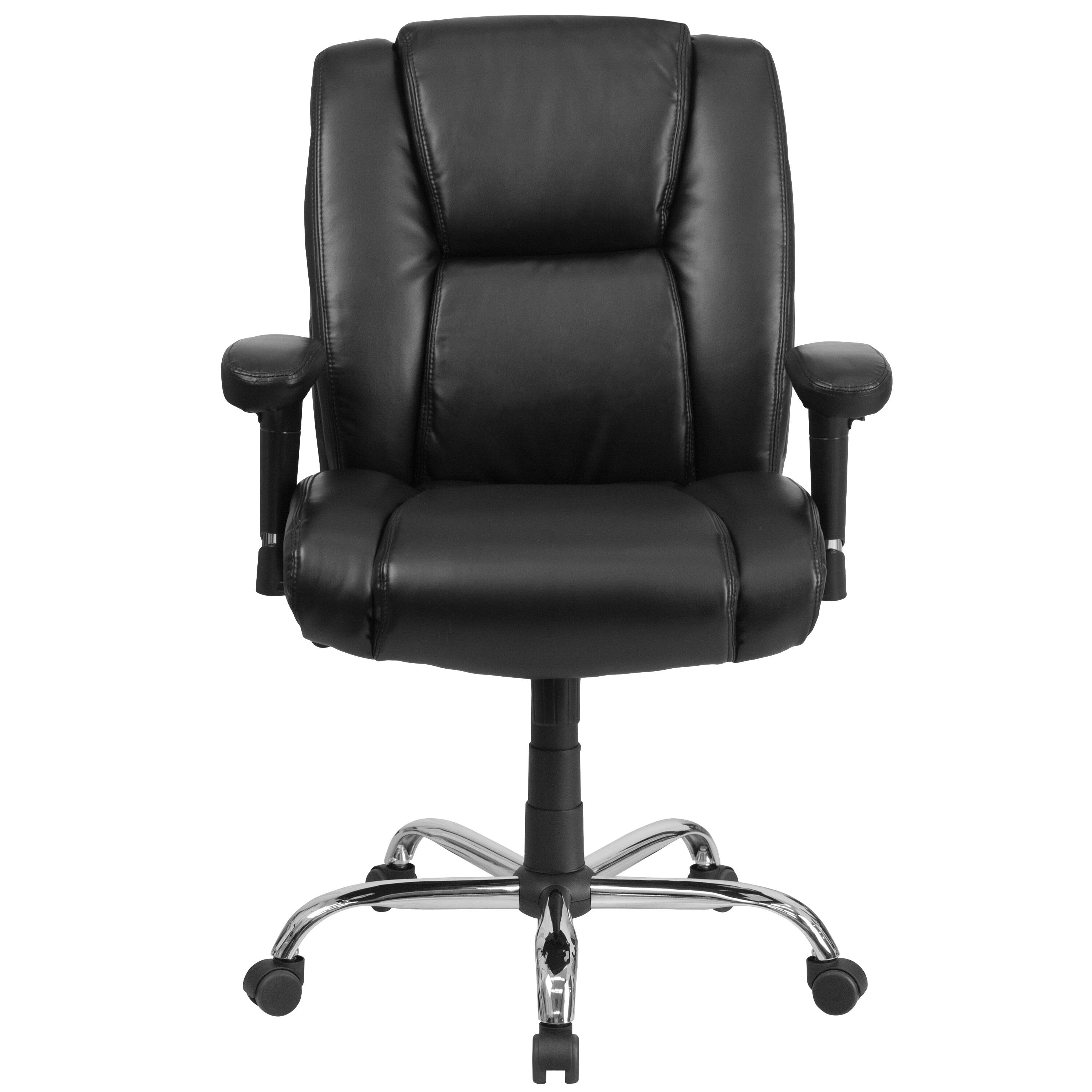 Alt View 7. Emma + Oliver - Big & Tall 400 lb. Rated Leather Swivel Ergonomic Task Office Chair with Chrome Base and Adjustable Arms - Black.