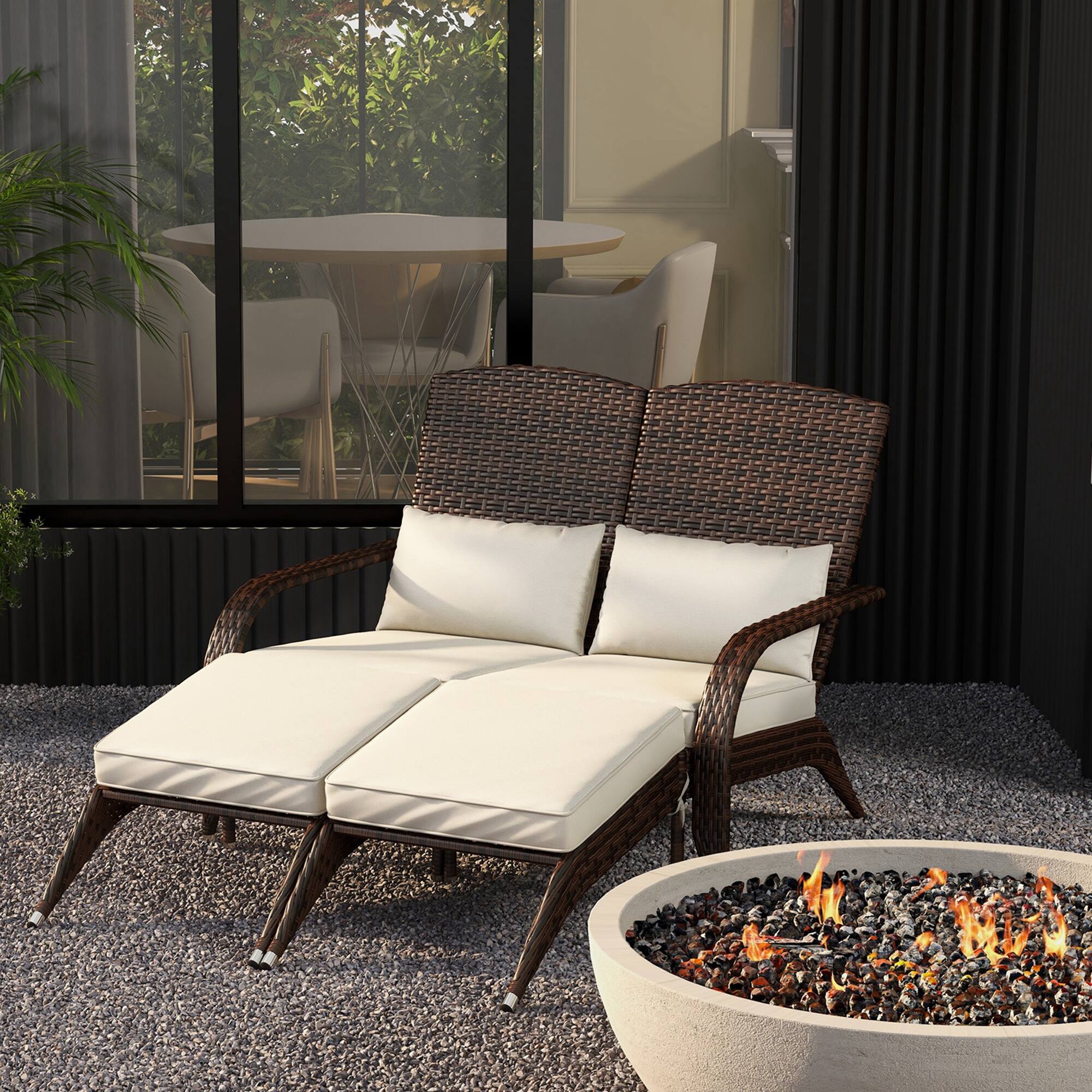 Alt View 1. Outsunny - Person Patio Wicker Adirondack Chair, High-Back Fire Pit Chair with Cushions - Cream White.