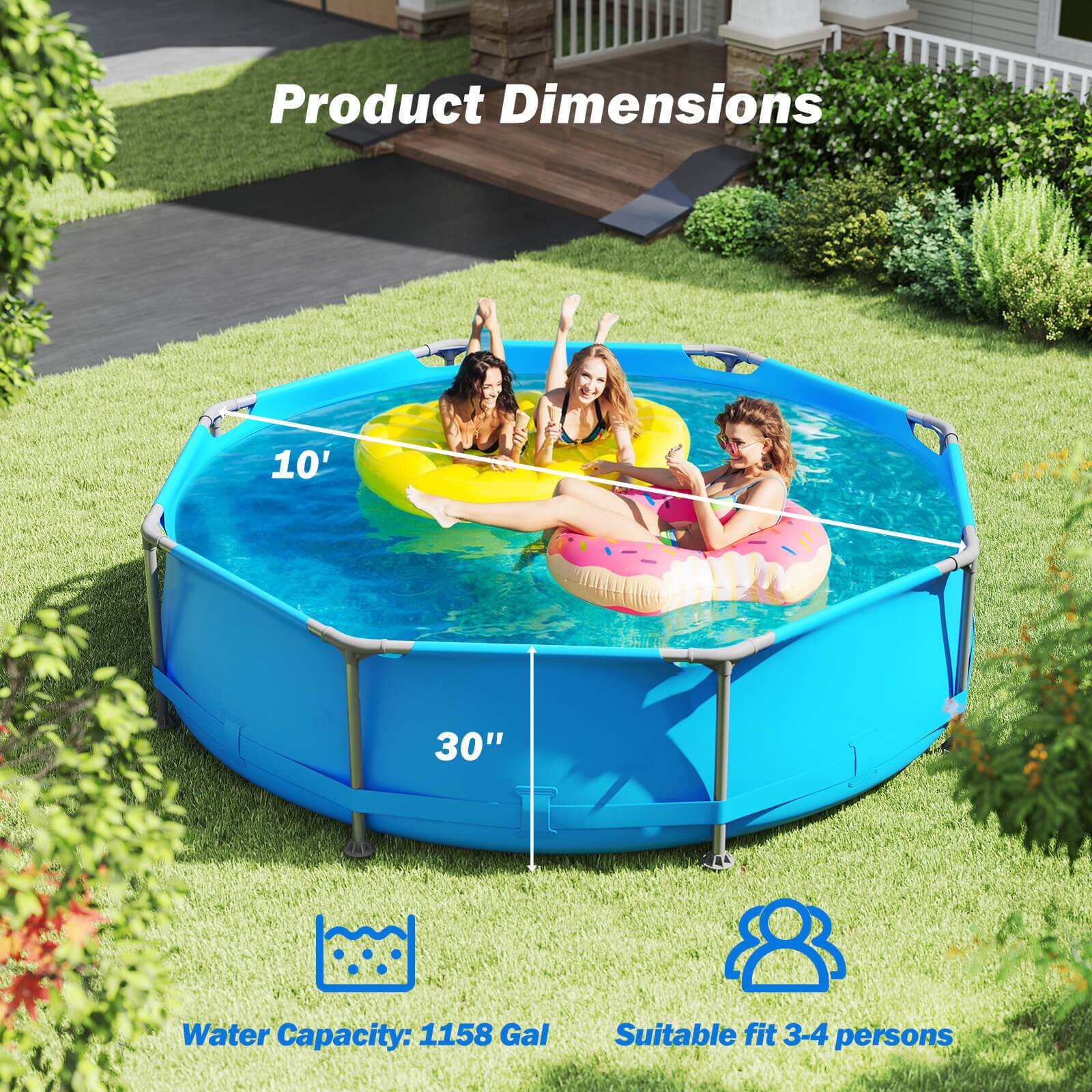 Product Dimensions: 10' 30"  
Water Capacity: 1158 Gal  
Suitable for 3-4 persons