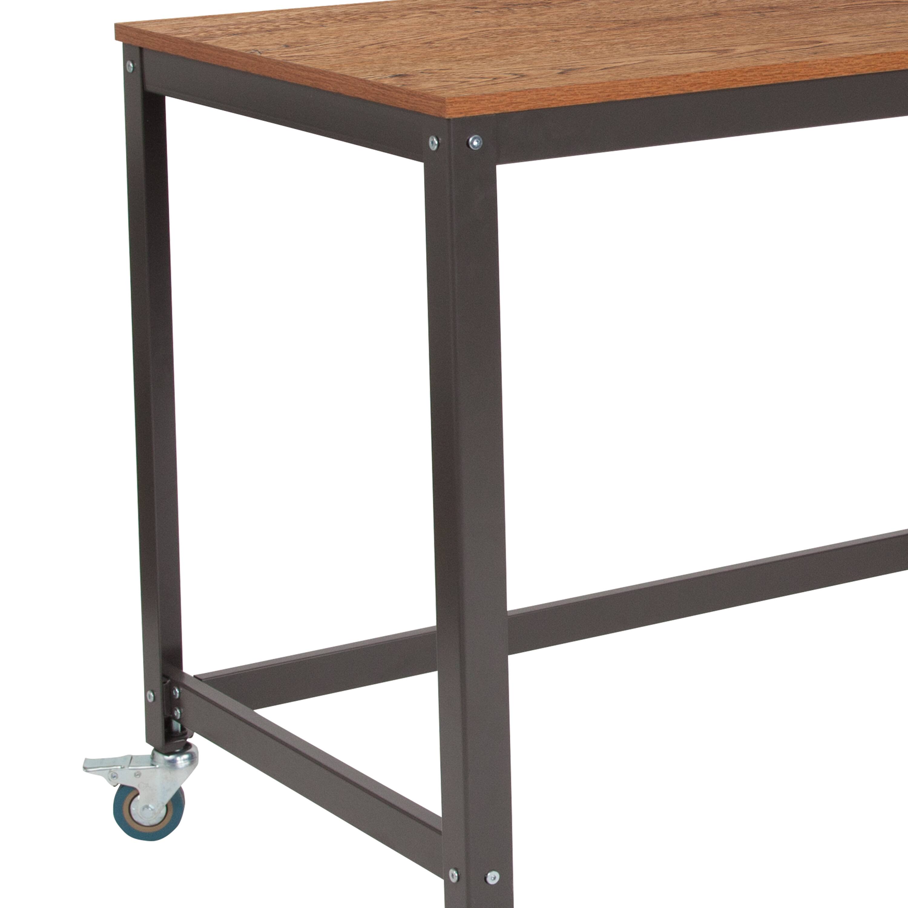 Alt View 6. Emma + Oliver - Computer Table and Desk in Wood Grain Finish with Metal Wheels - Brown Oak.
