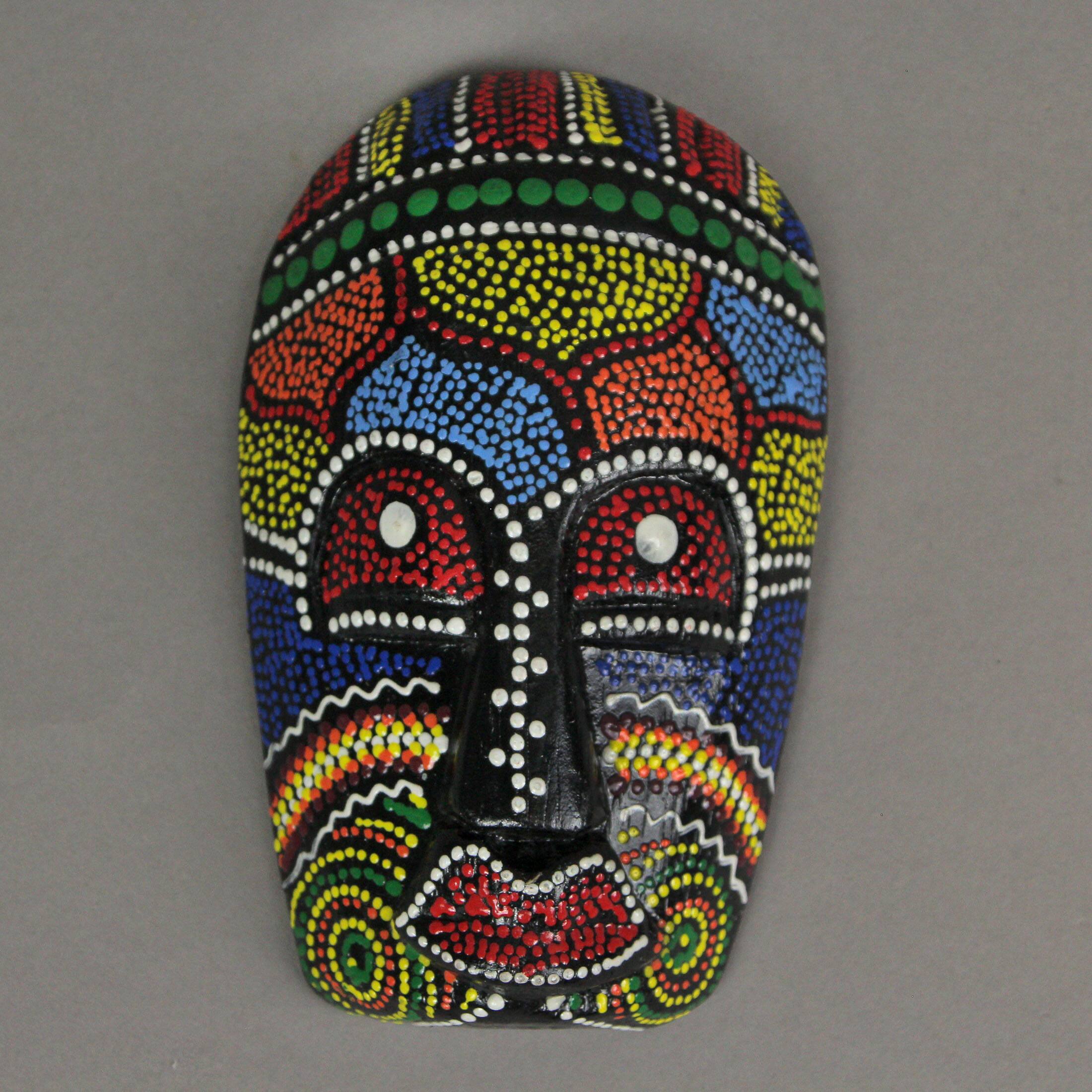 Alt View 2. Zeckos - Set of 10 Hand Carved Tropical Dot Painted Tribal Masks 5 Inch Wall Decor - Multicolored.