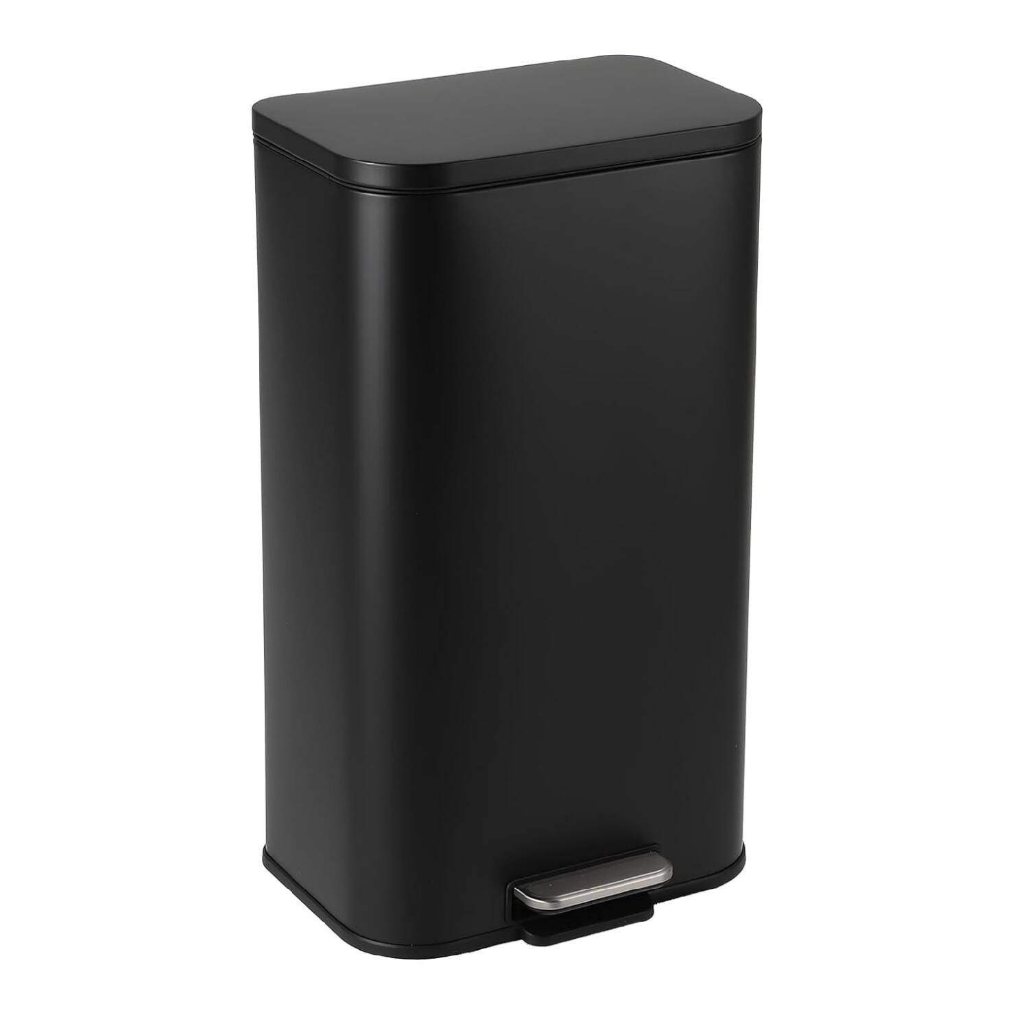 Angle. GARVEE - 5.3 Gallon Stainless Stee Trash Can,20l Step-on Metal Trash Bin with Soft-Close Lid - Black.