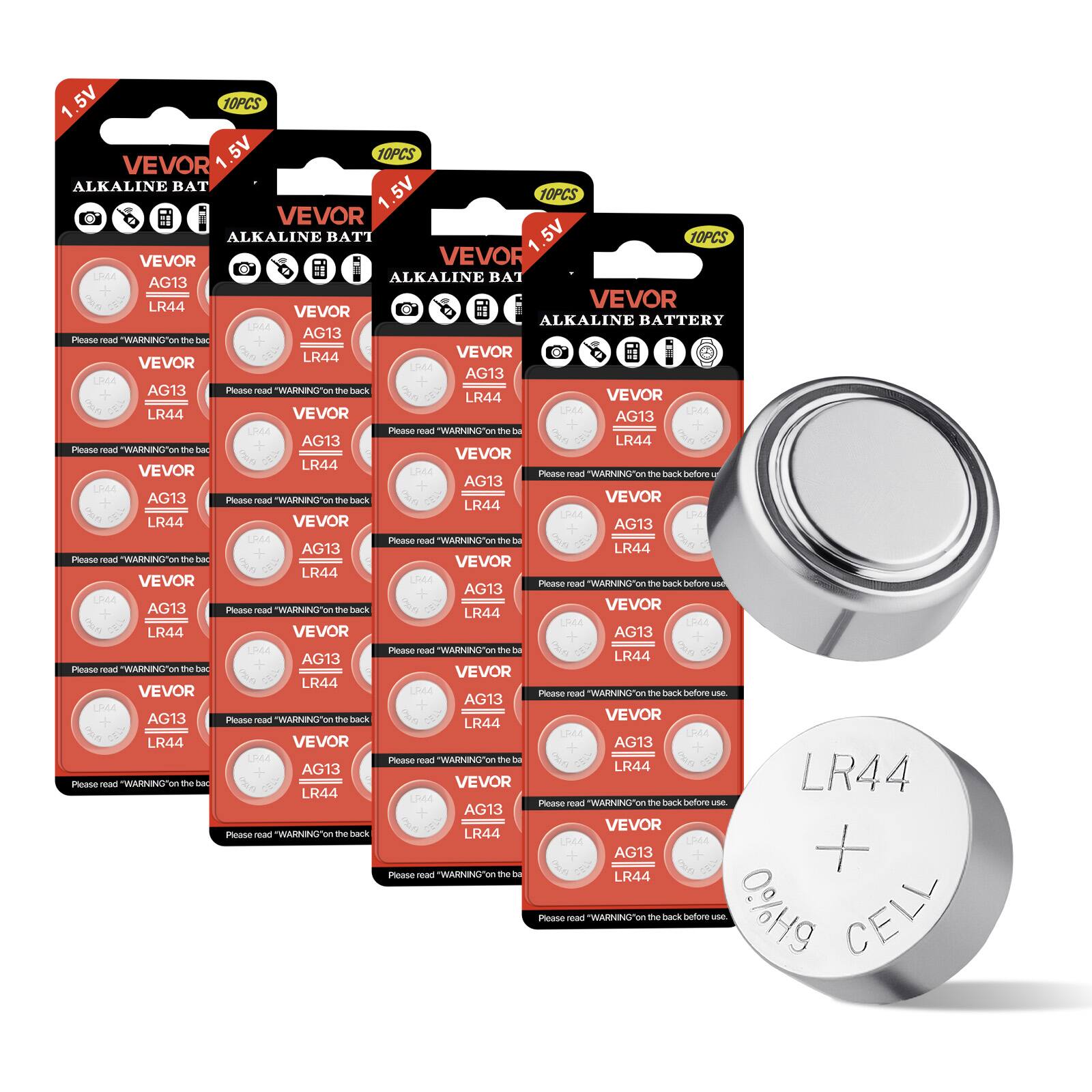 VEVOR - Button Cell Battery, 4 Pack (40 Count) LR44 Alkaline Batteries Non-Mercury
